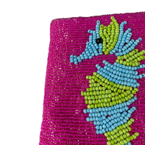 Hand-Beaded Tropical Seahorse Clutch Coin Purse Wallet Pink Island Vibes Sealife - Picture 3 of 14